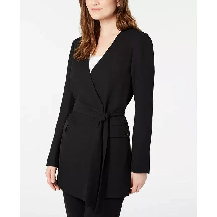 Calvin Klein Women's Long Belted Blazer Black Size Extra Large - X-Large