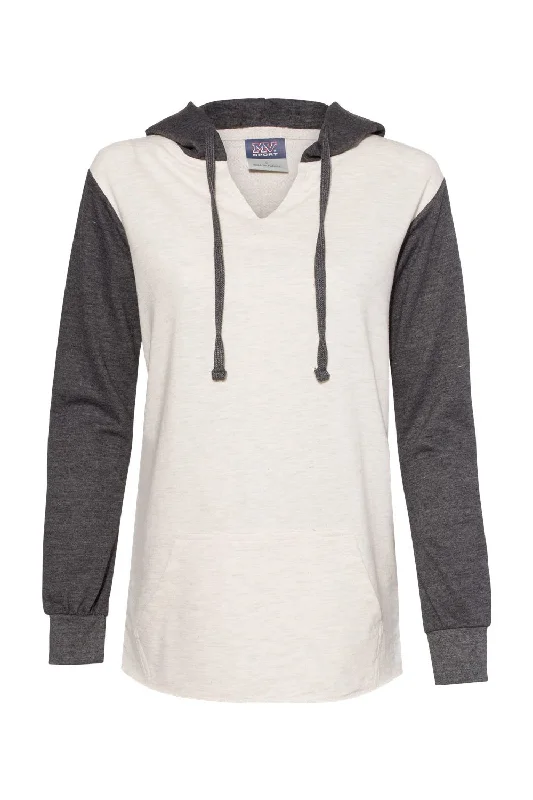 MV Sport Womens French Terry Colorblock Hooded Sweatshirt Hoodie w/ Pouch Pocket - Charcoal Grey/Oatmeal