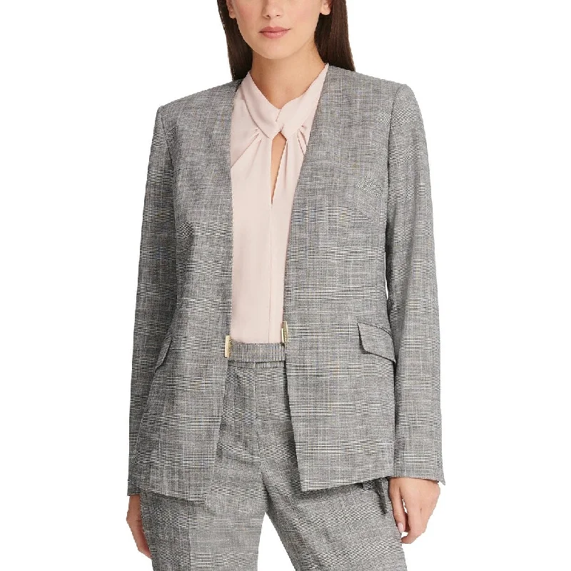 DKNY Women's Plaid Collarless Blazer Gray Size 4