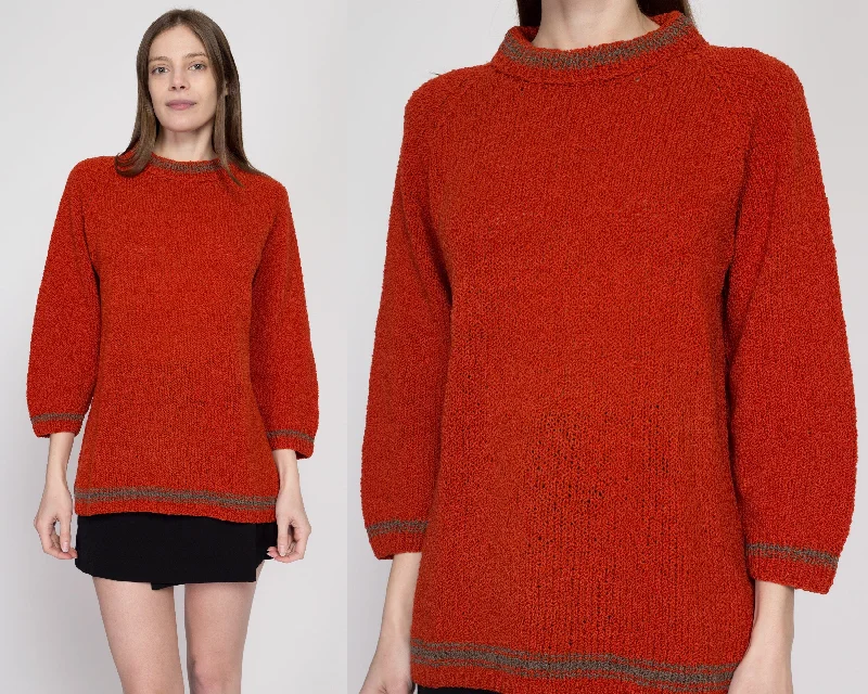 Large 70s Rust Red Funnel Neck Sweater