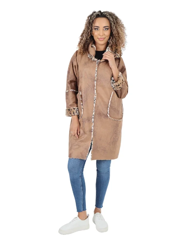 Suede Leopard Hooded Jacket