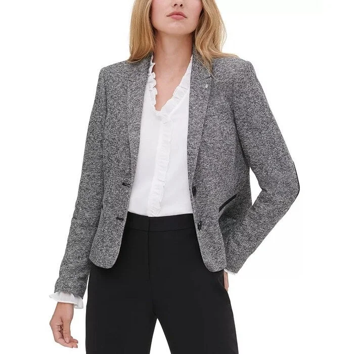 Tommy Hilfiger Women's Marled Peak-Lapel Blazer Charcoal Size 14