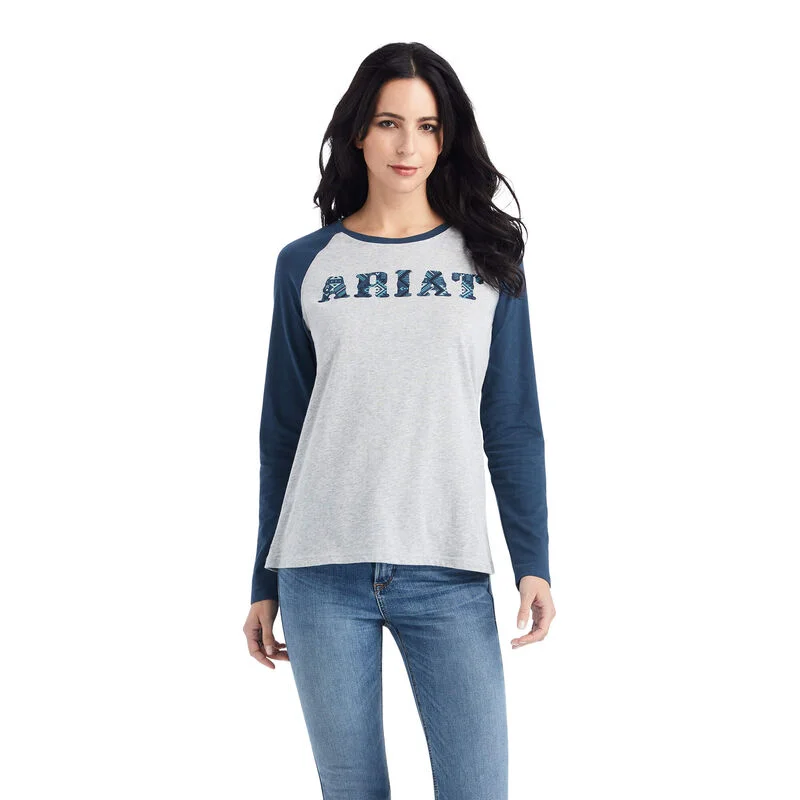 Ariat Women's REAL Ariat Baseball Shirt, Heather Grey|Midnight Blue