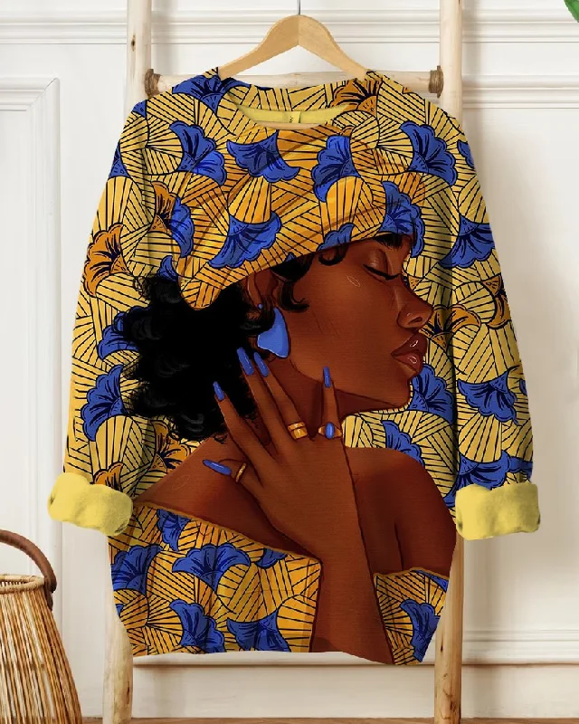 Fashion Ankara Print Black Women Long Sleeve Sweatshirt