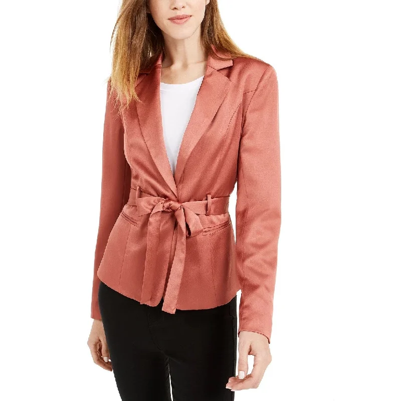 Bar III Women's Belted Satin Blazer Brown Size Large