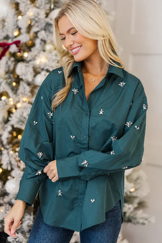 It's Your Destiny Hunter Green Embellished Blouse