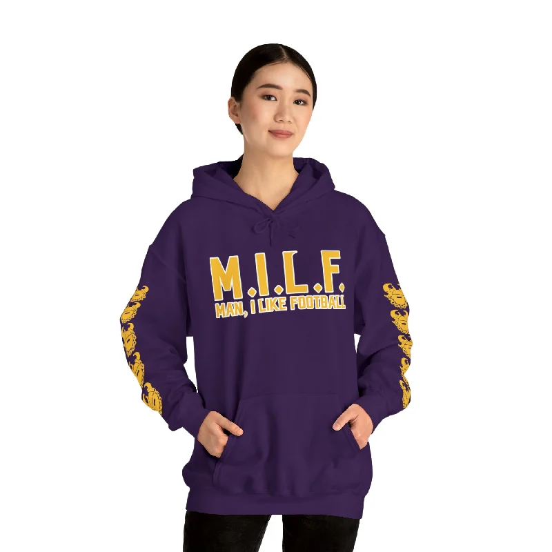 Unisex Heavy Blend™ Hooded Sweatshirt - M.I.L.F. + Game Day Helmet (Sleeves)