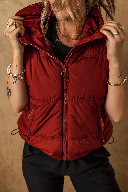 Zip Up Side Pockets Hooded Puffer Vest