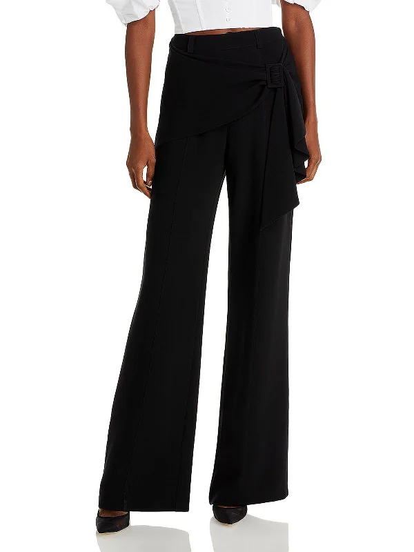 Kent Womens Wide Leg Belted Overlay Dress Pants