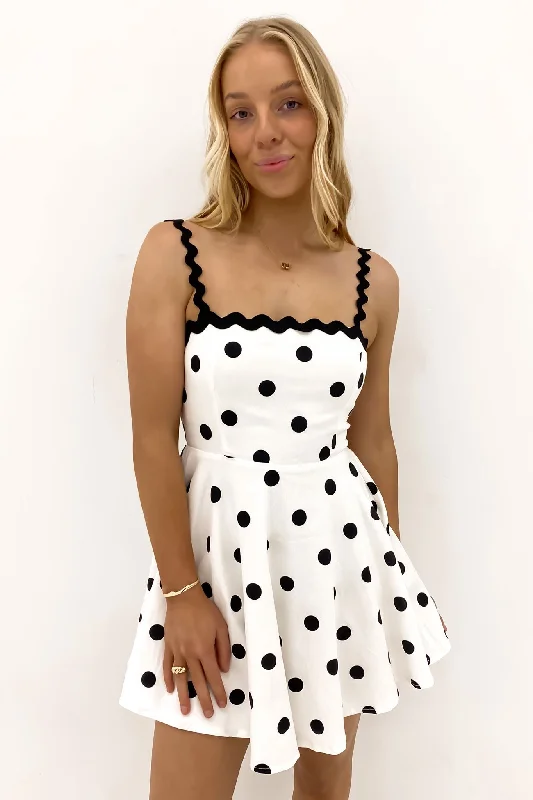 Moses Mini Dress White Black Polka Dot