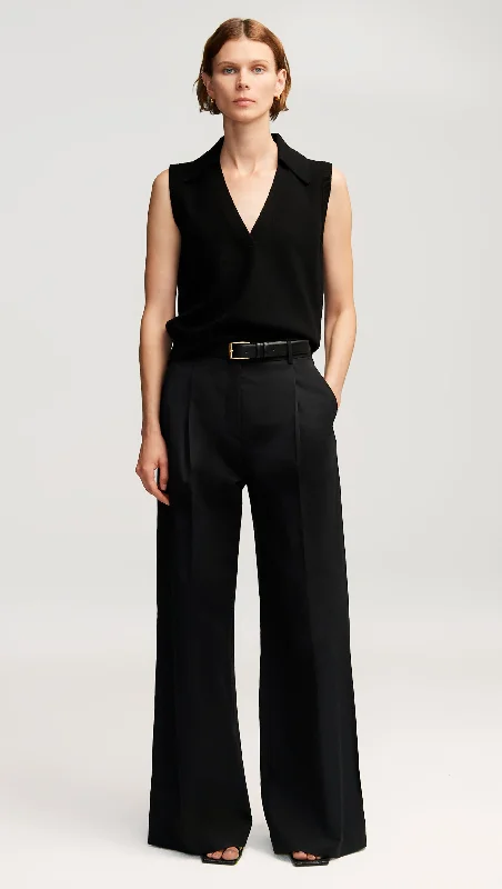 Single Pleat Trouser in Cotton Twill | Black