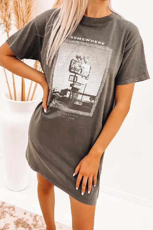 Somewhere Tee Dress Charcoal