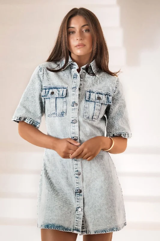 Tatum Denim Mini Dress Sky Blue